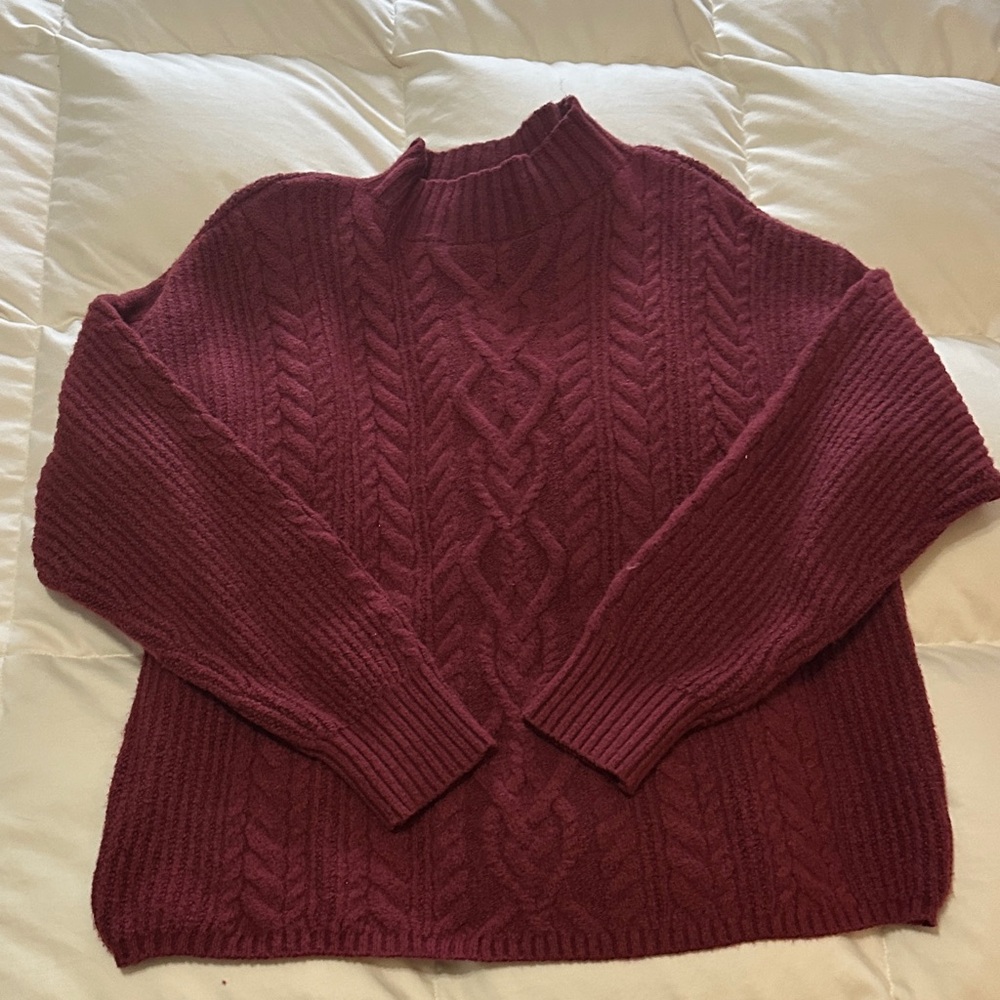 Old Navy Women's Maroon Cable Knit Turtleneck Sweater